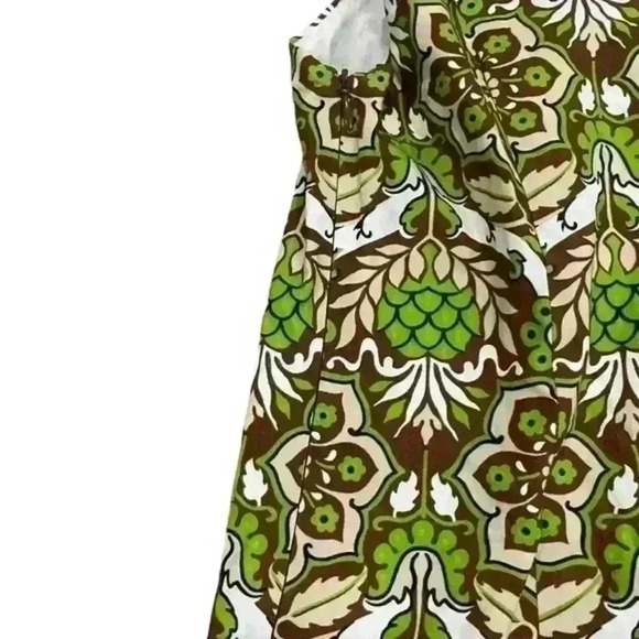 Milly Cotton Green Brown Floral Flower Print Pattern Sleeveless Sheath Dress 6 - Picture 10 of 10